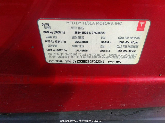 5YJXCBE28GF002344 Tesla Model X 70d/90d/75d/60d/p100d