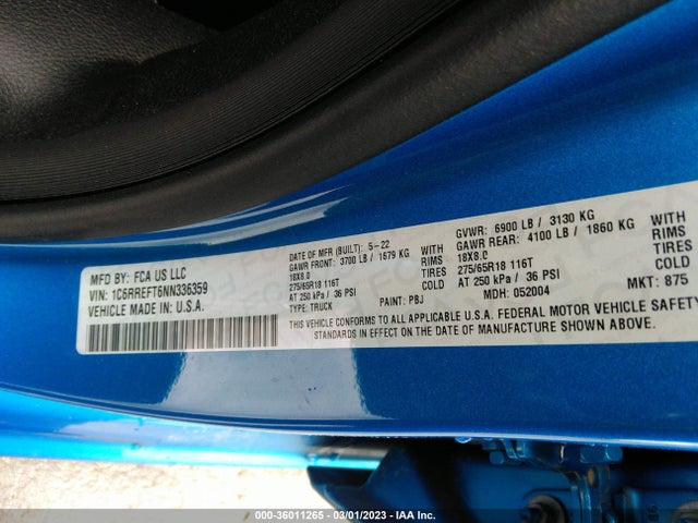 RAM 1500 Big Horn 2022 1C6RREFT6NN336359 Image 10