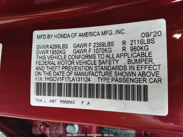 Honda Accord Sedan Lx 2020 1HGCV1F17LA131124 Image 9