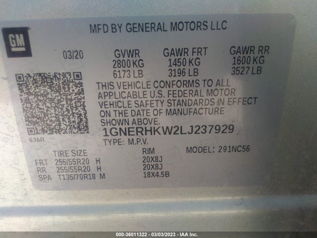 Chevrolet Traverse Lt Leather 2020 1GNERHKW2LJ237929 Image 10