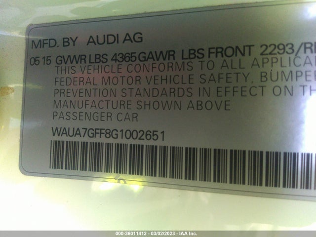 WAUA7GFF8G1002651 Audi A3 1.8t Premium
