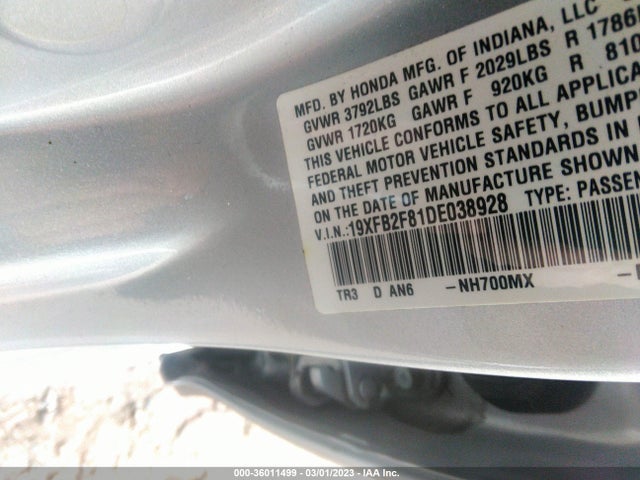 2013 HONDA CIVIC SDN EX VIN: 19XFB2F81DE038928