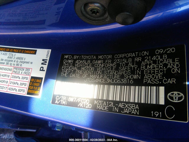 Toyota Corolla Se/nightshade/apex Se 2021 JTDS4MCE3MJ063816 Image 10