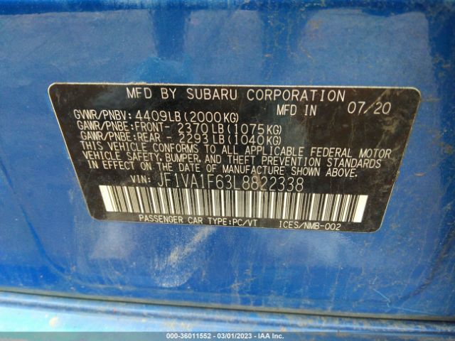 JF1VA1F63L8822338 Subaru Wrx Premium