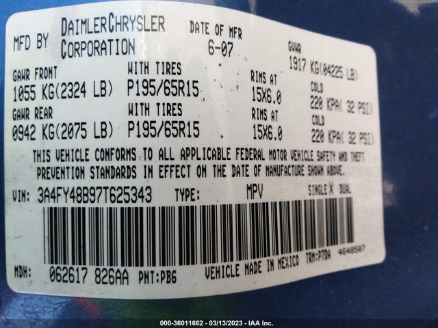 Chrysler Pt Cruiser 2007 3A4FY48B97T625343 Image 10