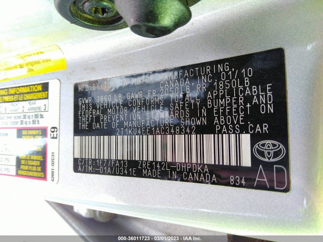 2010 TOYOTA MATRIX VIN: 2T1KU4EE1AC348342