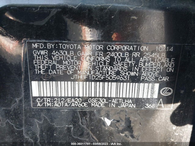 Lexus IS 250 2015 JTHBF1D25F5059631 Image 9