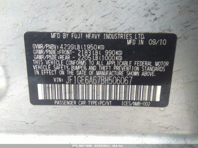 Subaru Impreza Sedan 2.5i 2011 JF1GE6A67BH506067 Image 9