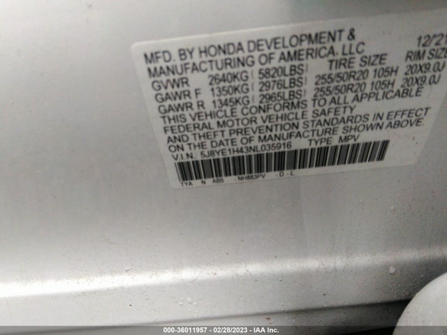 5J8YE1H43NL035916 Acura Mdx W/technology Package