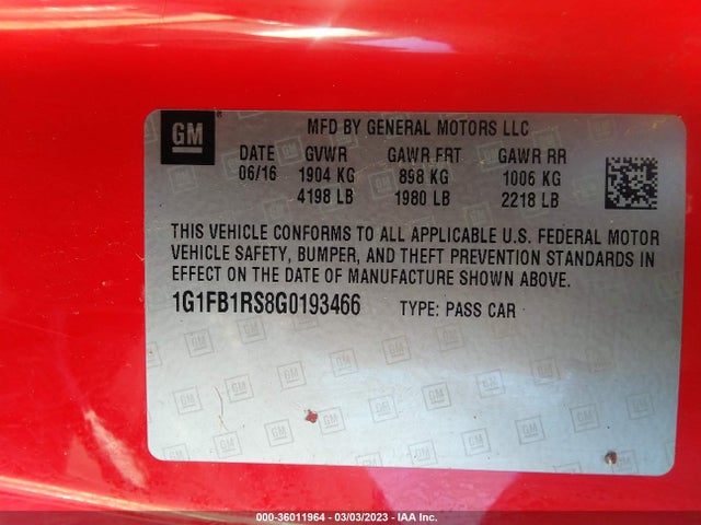 Chevrolet Camaro 1lt 2016 1G1FB1RS8G0193466 Image 9