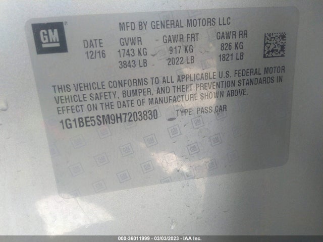 Chevrolet CRUZE LT 2017 1G1BE5SM9H7203830 Image 10