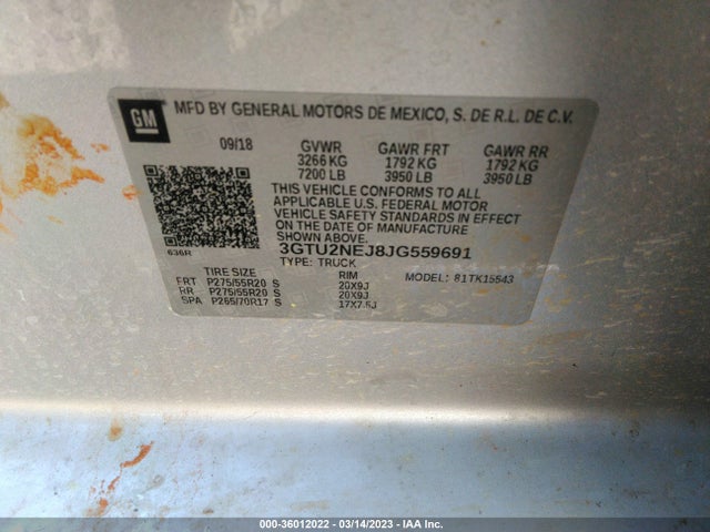 GMC Sierra 1500 Slt 2018 3GTU2NEJ8JG559691 Image 9