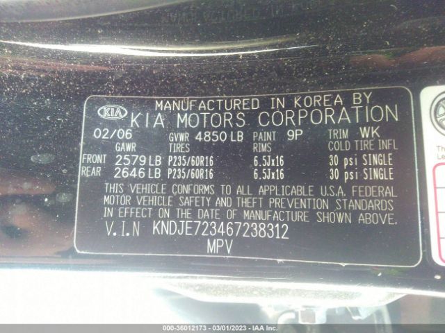 KNDJE723467238312 KIA Sportage Lx/ex