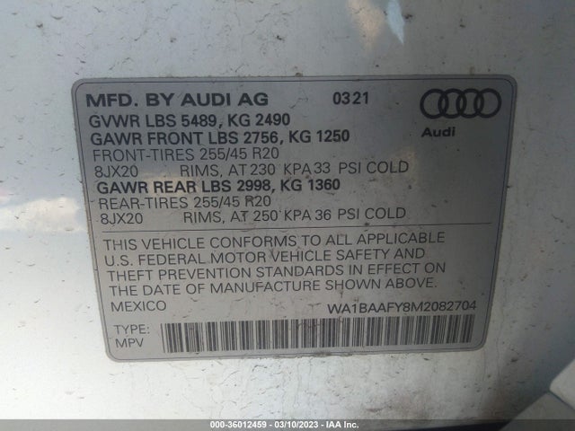 WA1BAAFY8M2082704 Audi Q5 Premium Plus