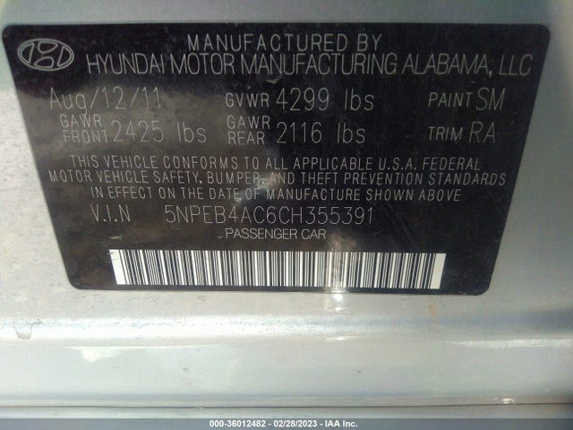 Hyundai Sonata Gls Pzev 2012 5NPEB4AC6CH355391 Image 10