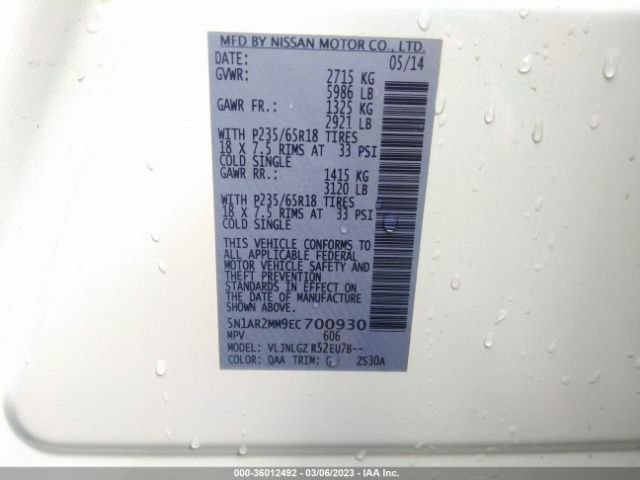 5N1AR2MM9EC700930 Nissan Pathfinder Sl