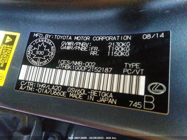 JTHBK1GG0F2152187 Lexus ES 350