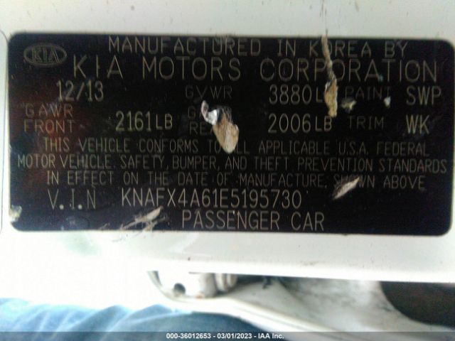 KNAFX4A61E5195730 KIA FORTE LX