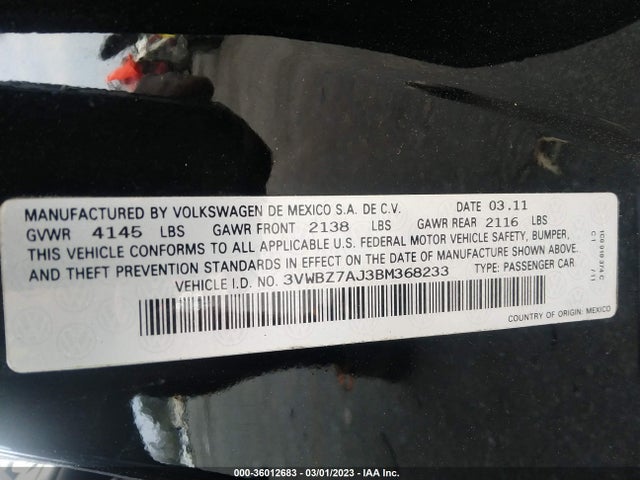 Volkswagen JETTA SEDAN 2011 3VWBZ7AJ3BM368233 Image 10