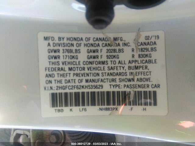 Honda Civic Sedan Lx 2019 2HGFC2F62KH535629 Image 9