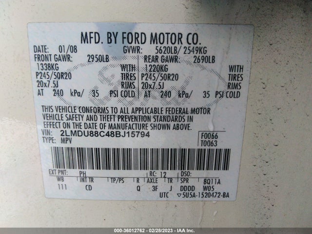 Lincoln MKX 2008 2LMDU88C48BJ15794 Image 10