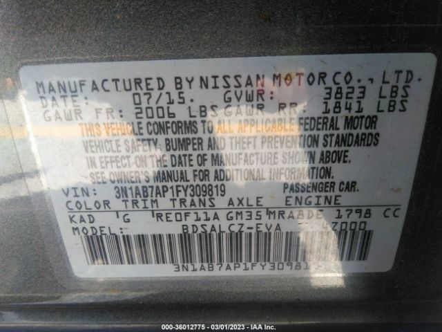 3N1AB7AP1FY309819 Nissan SENTRA S