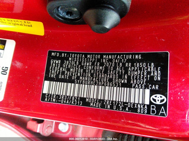 Toyota Corolla L/le/xle/se 2017 5YFBURHE2HP686531 Image 10