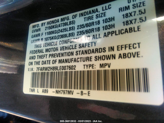 Honda Cr-v Ex-l 2020 7FARW2H89LE007602 Image 9