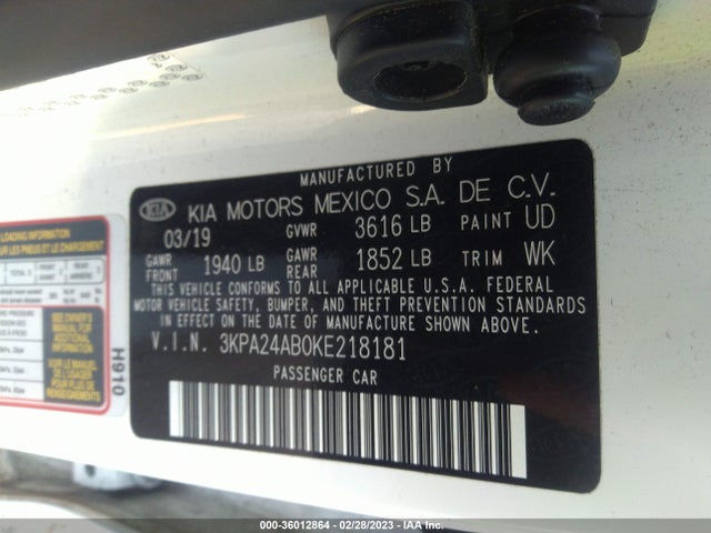 2019 Kia Rio, VIN: 3KPA24AB0KE218181