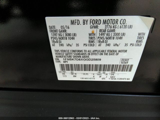 1FM5K7D8XGGD25809 Ford EXPLORER XLT