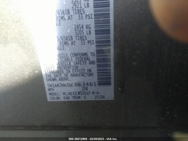 5N1AR2MN3GC663465 Nissan Pathfinder Sv