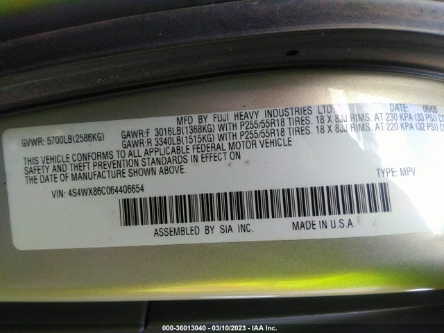 Subaru B9 Tribeca 7-pass 2006 4S4WX86C064406654 Image 10