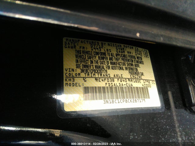 2012 NISSAN VERSA S VIN: 3N1BC1CP8CK287179