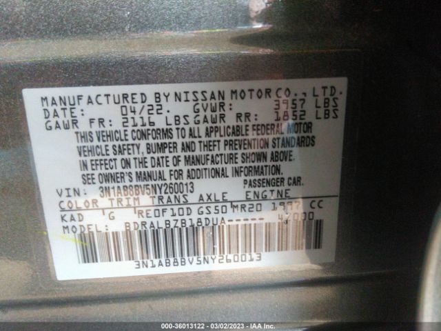 3N1AB8BV5NY260013 Nissan SENTRA S