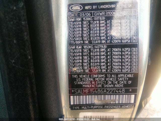 Land Rover Range Rover Hse 2006 SALMF15486A227448 Image 10