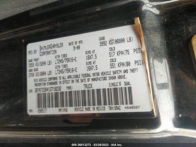 Dodge RAM 2500 2001 3B7KF23641G718232 Image 11
