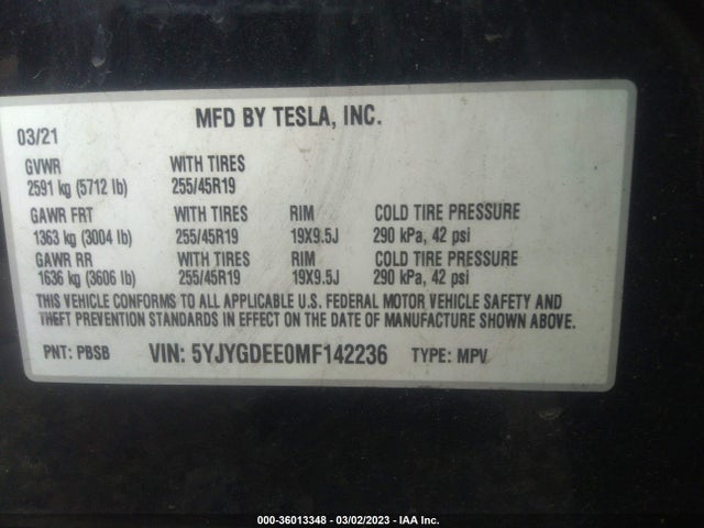 Tesla Model Y Long Range 2021 5YJYGDEE0MF142236 Image 9