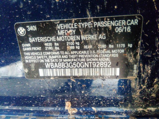 WBA8B3G50GNT92892 BMW 3 Series 340i