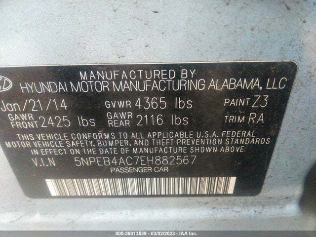 Hyundai SONATA GLS 2014 5NPEB4AC7EH882567 Image 9