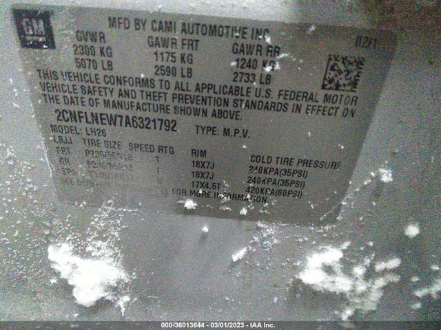 2010 CHEVROLET EQUINOX LT W/2LT VIN: 2CNFLNEW7A6321792