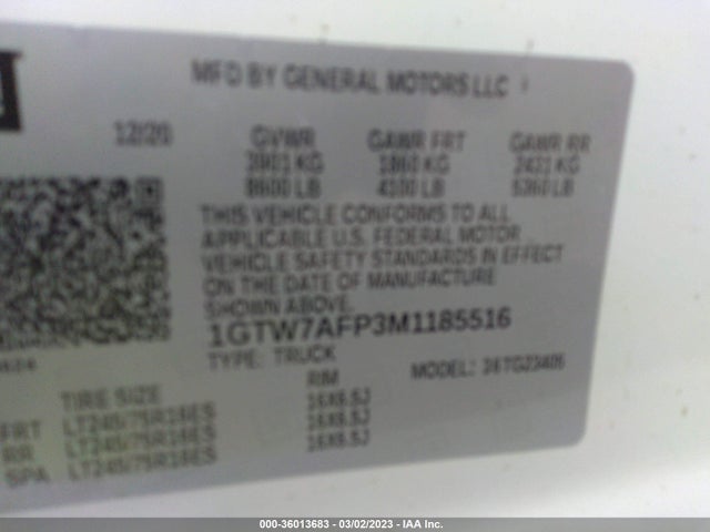 2021 GMC Savana, VIN: 1GTW7AFP3M1185516