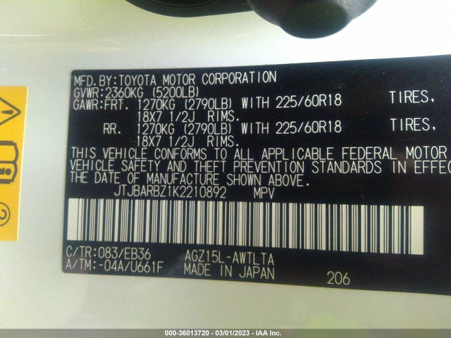 2019 Lexus NX, VIN: JTJBARBZ1K2210892