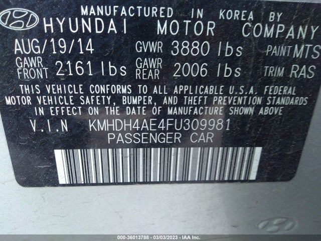 Hyundai ELANTRA SE 2015 KMHDH4AE4FU309981 Image 10