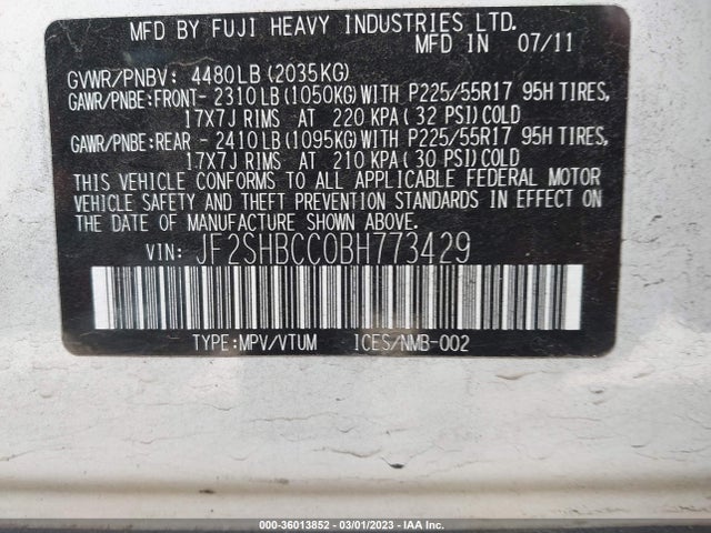 Subaru Forester 2.5x Premium 2011 JF2SHBCC0BH773429 Image 9