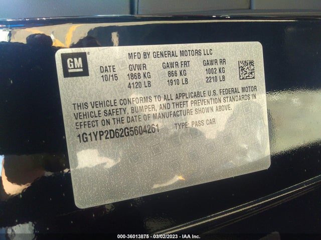 2016 Chevrolet Corvette, VIN: 1G1YP2D62G5604261
