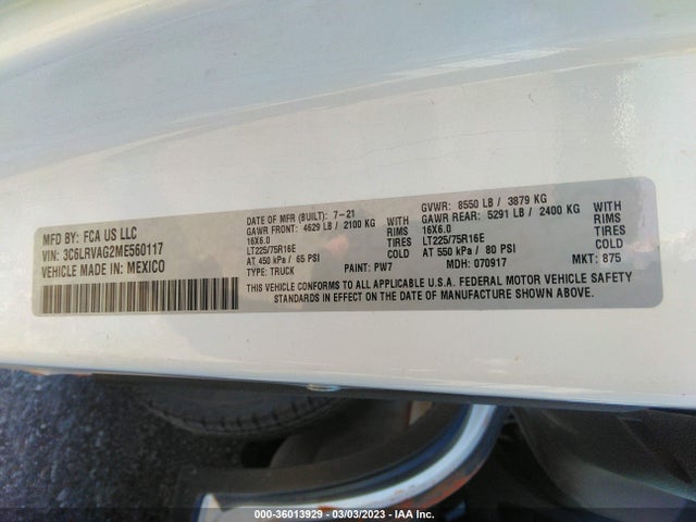 2021 Ram Promaster, VIN: 3C6LRVAG2ME560117