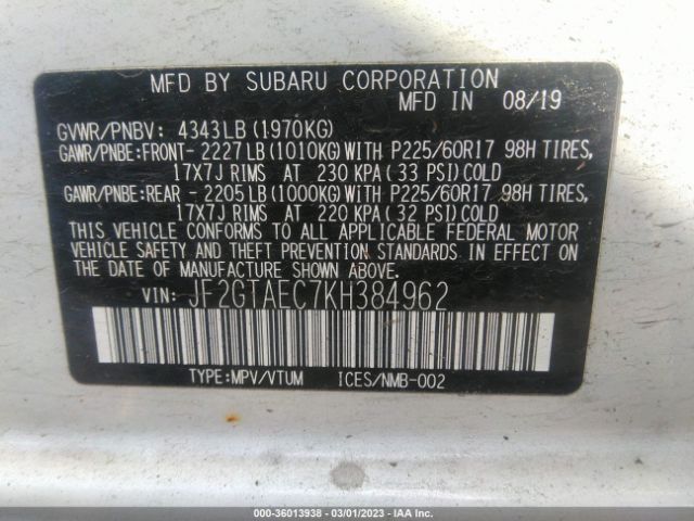 JF2GTAEC7KH384962 Subaru Crosstrek Premium