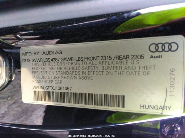 WAUAUGFFXJ1061457 Audi A3 Sedan Premium/tech Premium