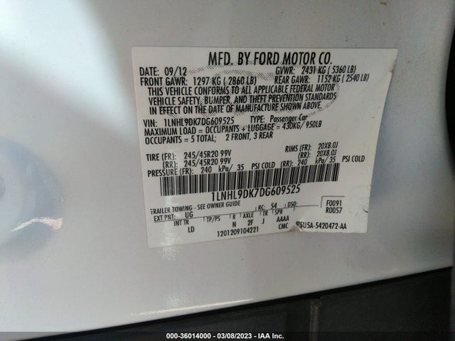 Lincoln MKS 2013 1LNHL9DK7DG609525 Image 11