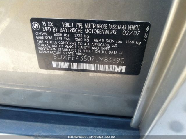 5UXFE43507LY83390 BMW X5 3.0SI